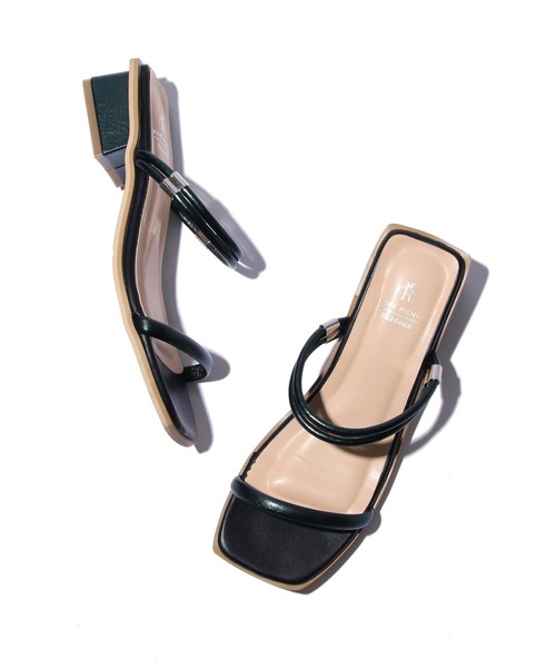 2WAYスクエアトゥブロックヒールミュール