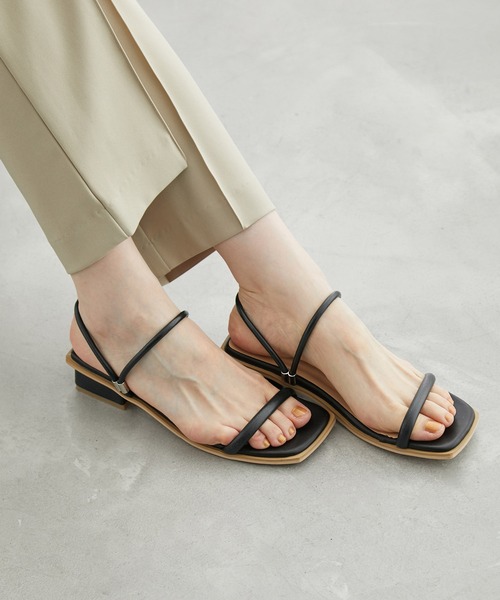 2WAYスクエアトゥブロックヒールミュール