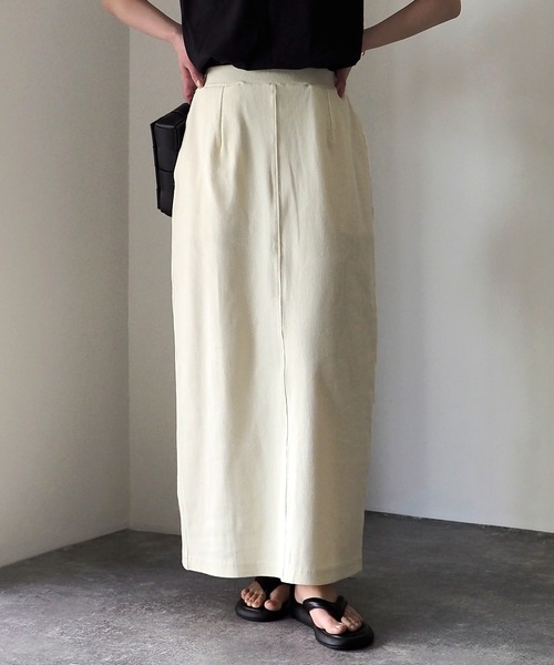 Riberry（リベリー）の「テレコリブ ナロースカート（スカート・レディース・アイボリー/ブラック/オートミール・FREE）」の7枚目の写真