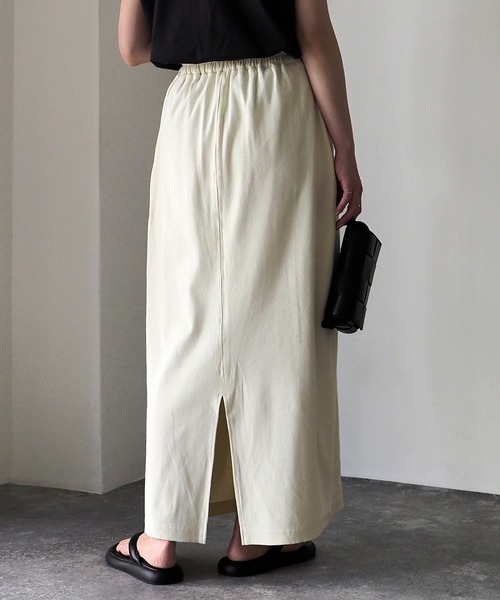 Riberry（リベリー）の「テレコリブ ナロースカート（スカート・レディース・アイボリー/ブラック/オートミール・FREE）」の5枚目の写真