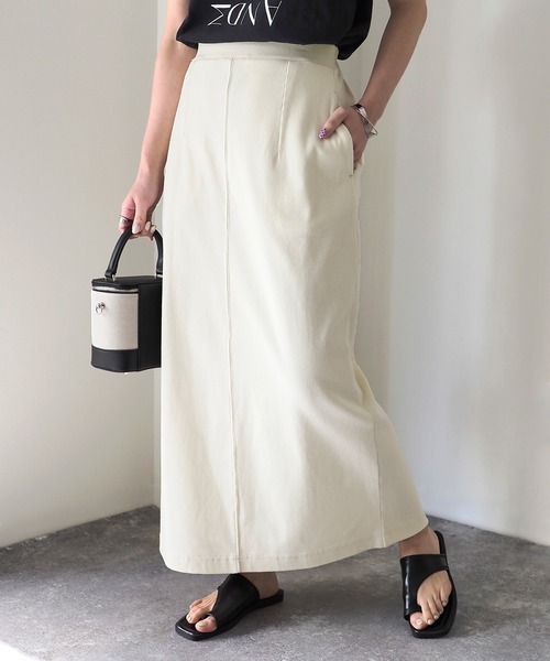 Riberry（リベリー）の「テレコリブ ナロースカート（スカート・レディース・アイボリー/ブラック/オートミール・FREE）」の4枚目の写真