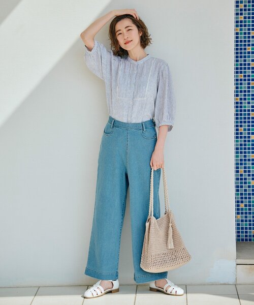 grove（グローブ）の「◆トレンド感たっぷり!ひんやり大人のランチデニムパンツ（デニムパンツ・レディース・ネイビー/ライトブルー・03/02/01/05/04）」の3枚目の写真