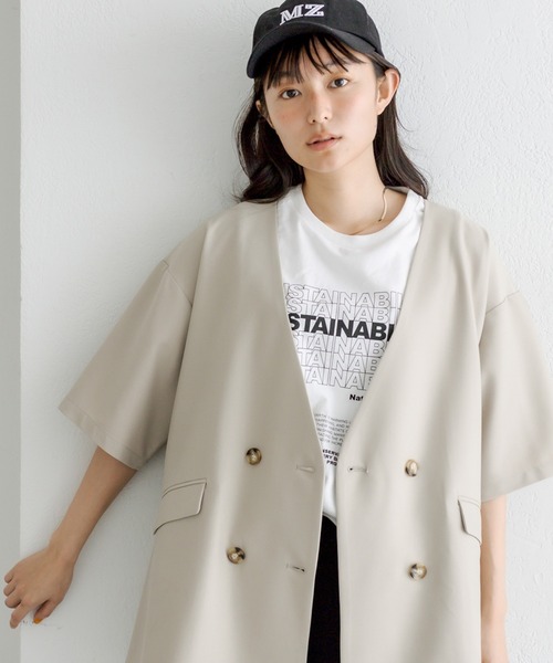 PUAL CE CIN（ピュアルセシン）の「オーガニックコットンショート丈Tシャツ（Tシャツ/カットソー・レディース・ブルー/オフホワイト/チャコールグレー・FREE）」の2枚目の写真