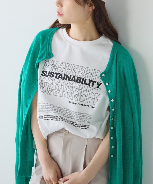 PUAL CE CIN（ピュアルセシン）の「オーガニックコットンショート丈Tシャツ（Tシャツ/カットソー・レディース・ブルー/オフホワイト/チャコールグレー・FREE）」の6枚目の写真