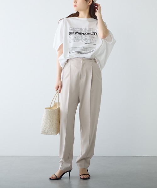 PUAL CE CIN（ピュアルセシン）の「オーガニックコットンショート丈Tシャツ（Tシャツ/カットソー・レディース・ブルー/オフホワイト/チャコールグレー・FREE）」の9枚目の写真