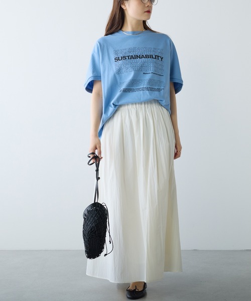 PUAL CE CIN（ピュアルセシン）の「オーガニックコットンショート丈Tシャツ（Tシャツ/カットソー・レディース・ブルー/オフホワイト/チャコールグレー・FREE）」の12枚目の写真