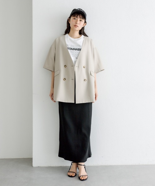 PUAL CE CIN（ピュアルセシン）の「オーガニックコットンショート丈Tシャツ（Tシャツ/カットソー・レディース・ブルー/オフホワイト/チャコールグレー・FREE）」の5枚目の写真