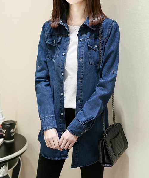 Amulet(アミュレット)の「デニム風ジャケットシャツ(シャツ/ブラウス・レディース・ブルー/ライトブルー・XL/L/M)」の18枚目の写真