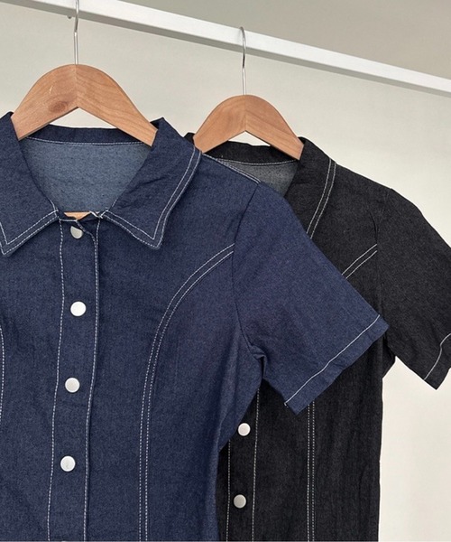 Chick（チック）の「Denim Mini Dress / デニムミニワンピース（ワンピース・レディース・ブラック/ブルー・FREE）」の10枚目の写真