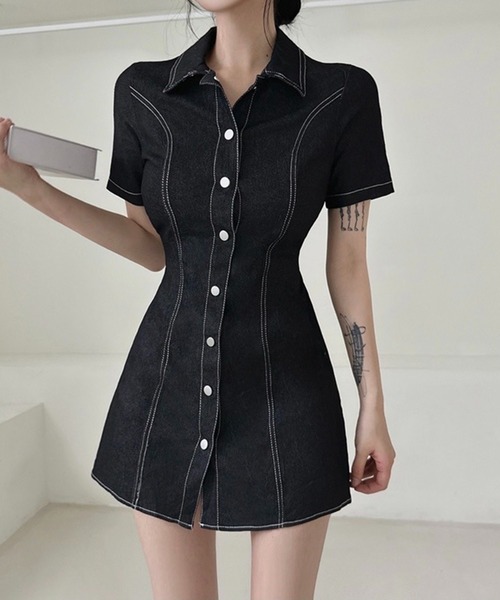 Chick（チック）の「Denim Mini Dress / デニムミニワンピース（ワンピース・レディース・ブラック/ブルー・FREE）」の12枚目の写真