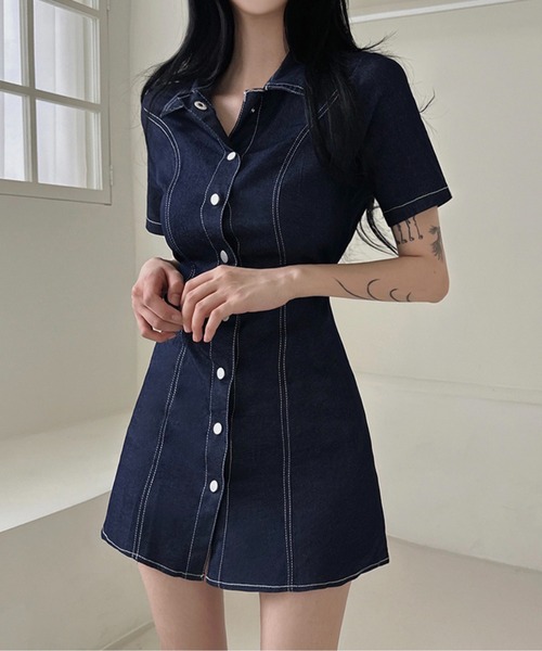 Chick（チック）の「Denim Mini Dress / デニムミニワンピース（ワンピース・レディース・ブラック/ブルー・FREE）」の8枚目の写真