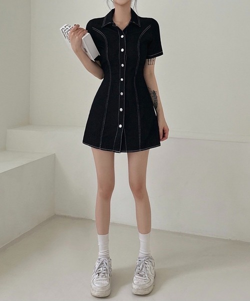 Chick（チック）の「Denim Mini Dress / デニムミニワンピース（ワンピース・レディース・ブラック/ブルー・FREE）」の11枚目の写真