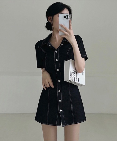 Chick（チック）の「Denim Mini Dress / デニムミニワンピース（ワンピース・レディース・ブラック/ブルー・FREE）」の17枚目の写真