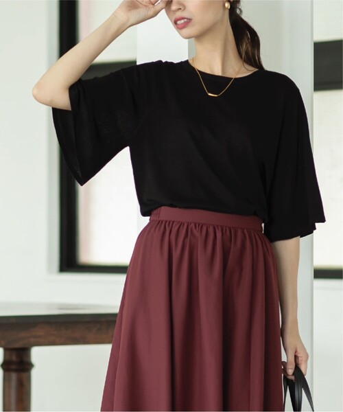 OPAQUE.CLIP（オペークドットクリップ）の「◆ドライタッチ UVフレアスリーブニット【洗濯機洗い可/UV/接触冷感/抗ピリング】（ニット/セーター・レディース・ブラウン系3/ブラック/ライトブルー/ピンク/ベージュ系2/ピンク系・36/38/40/42）」の12枚目の写真