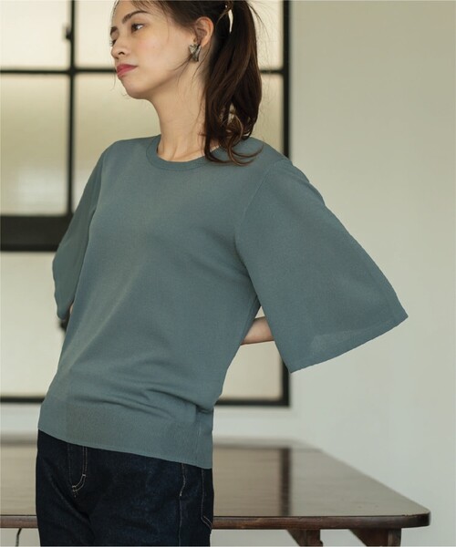 OPAQUE.CLIP（オペークドットクリップ）の「◆ドライタッチ UVフレアスリーブニット【洗濯機洗い可/UV/接触冷感/抗ピリング】（ニット/セーター・レディース・ブラウン系3/ブラック/ライトブルー/ピンク/ベージュ系2/ピンク系・36/38/40/42）」の14枚目の写真