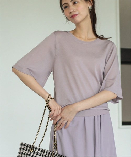 OPAQUE.CLIP（オペークドットクリップ）の「◆ドライタッチ UVフレアスリーブニット【洗濯機洗い可/UV/接触冷感/抗ピリング】（ニット/セーター・レディース・ブラウン系3/ブラック/ライトブルー/ピンク/ベージュ系2/ピンク系・36/38/40/42）」の6枚目の写真