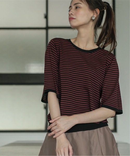 OPAQUE.CLIP（オペークドットクリップ）の「◆ドライタッチ UVフレアスリーブニット【洗濯機洗い可/UV/接触冷感/抗ピリング】（ニット/セーター・レディース・ブラウン系3/ブラック/ライトブルー/ピンク/ベージュ系2/ピンク系・36/38/40/42）」の8枚目の写真