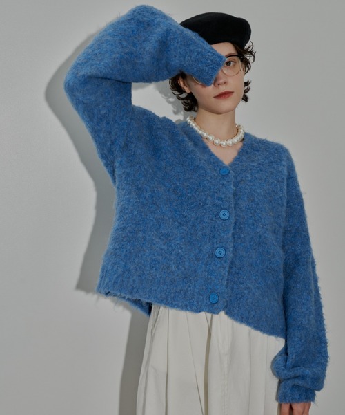 MERLOT（メルロー）の「ブークレカラーカーディガン（ニット/セーター・レディース・グリーン/ブルー/レッド・FREE）」の4枚目の写真