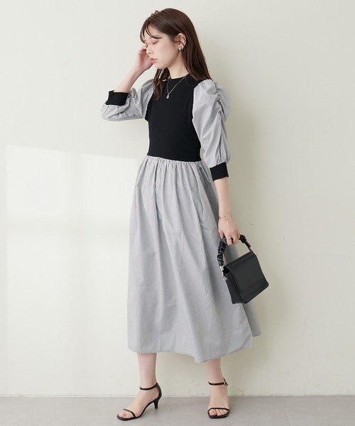 natural couture(ナチュラルクチュール)の「WEB限定 / 袖コンシャスドッキング6分袖ワンピース(ワンピース・レディース・ブラック/ネイビー/その他1/その他2・FREE)」の13枚目の写真