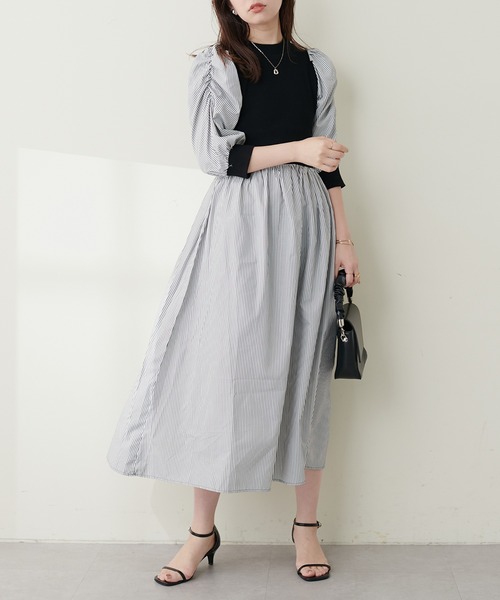 natural couture(ナチュラルクチュール)の「WEB限定 / 袖コンシャスドッキング6分袖ワンピース(ワンピース・レディース・ブラック/ネイビー/その他1/その他2・FREE)」の6枚目の写真