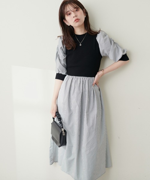 natural couture(ナチュラルクチュール)の「WEB限定 / 袖コンシャスドッキング6分袖ワンピース(ワンピース・レディース・ブラック/ネイビー/その他1/その他2・FREE)」の17枚目の写真