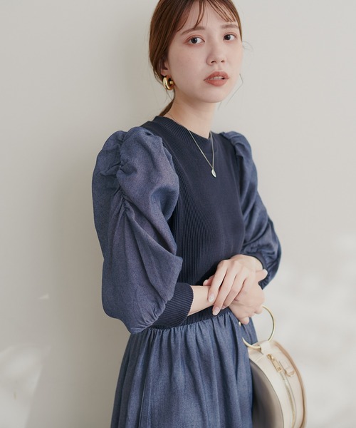 natural couture(ナチュラルクチュール)の「WEB限定 / 袖コンシャスドッキング6分袖ワンピース(ワンピース・レディース・ブラック/ネイビー/その他1/その他2・FREE)」の19枚目の写真