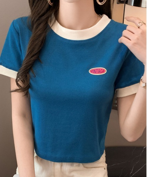 B.I.D.(ビーアイディー)の「《Lilamusant(リラミュゾン)》配色ワンポイントロゴ半袖リンガーTee(Tシャツ/カットソー・レディース・ブルー/アイボリー/テラコッタ・M/L)」の3枚目の写真