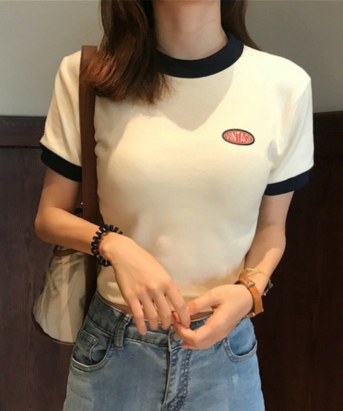 B.I.D.(ビーアイディー)の「《Lilamusant(リラミュゾン)》配色ワンポイントロゴ半袖リンガーTee(Tシャツ/カットソー・レディース・ブルー/アイボリー/テラコッタ・M/L)」の2枚目の写真