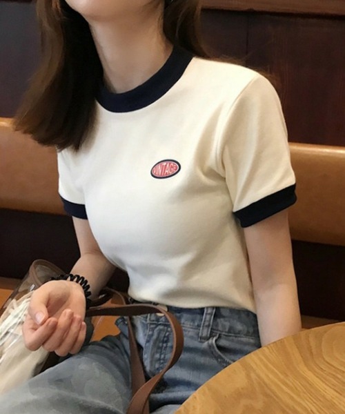 B.I.D.(ビーアイディー)の「《Lilamusant(リラミュゾン)》配色ワンポイントロゴ半袖リンガーTee(Tシャツ/カットソー・レディース・ブルー/アイボリー/テラコッタ・M/L)」の6枚目の写真