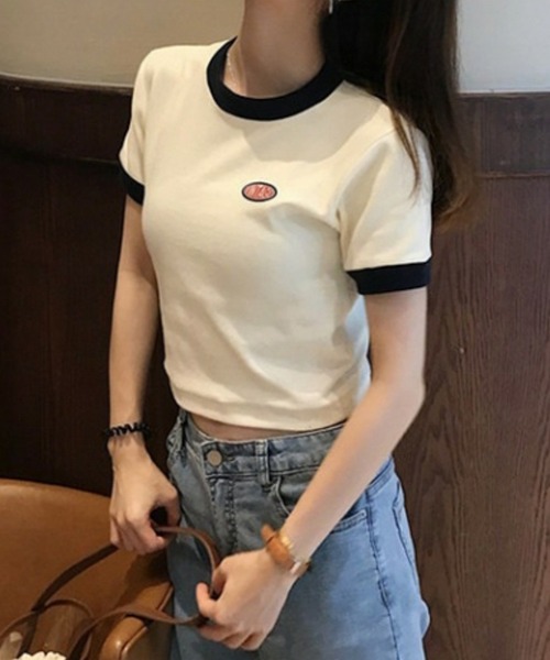 B.I.D.(ビーアイディー)の「《Lilamusant(リラミュゾン)》配色ワンポイントロゴ半袖リンガーTee(Tシャツ/カットソー・レディース・ブルー/アイボリー/テラコッタ・M/L)」の7枚目の写真