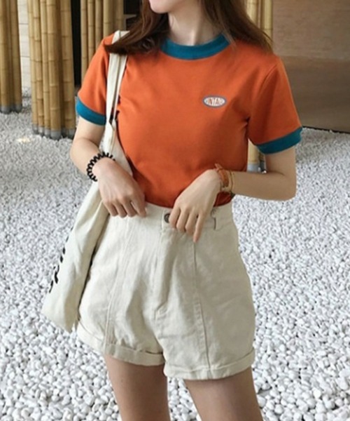 B.I.D.(ビーアイディー)の「《Lilamusant(リラミュゾン)》配色ワンポイントロゴ半袖リンガーTee(Tシャツ/カットソー・レディース・ブルー/アイボリー/テラコッタ・M/L)」の5枚目の写真