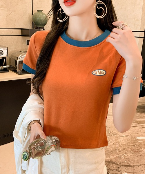 B.I.D.(ビーアイディー)の「《Lilamusant(リラミュゾン)》配色ワンポイントロゴ半袖リンガーTee(Tシャツ/カットソー・レディース・ブルー/アイボリー/テラコッタ・M/L)」の10枚目の写真