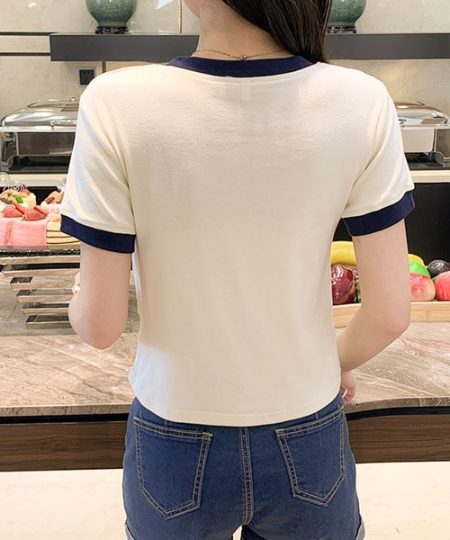 B.I.D.(ビーアイディー)の「《Lilamusant(リラミュゾン)》配色ワンポイントロゴ半袖リンガーTee(Tシャツ/カットソー・レディース・ブルー/アイボリー/テラコッタ・M/L)」の9枚目の写真