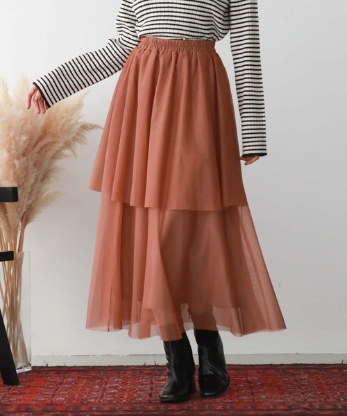 archives（アルシーヴ）の「チュールフリルティアードスカート（スカート・レディース・ブラック/アイボリー/グリーン/モカ・MEDIUM）」の4枚目の写真