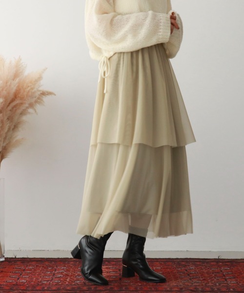 archives（アルシーヴ）の「チュールフリルティアードスカート（スカート・レディース・ブラック/アイボリー/グリーン/モカ・MEDIUM）」の7枚目の写真