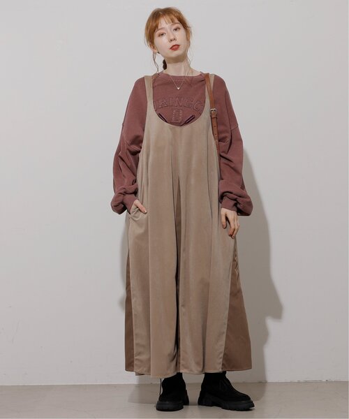 DOUBLE NAME（ダブルネーム）の「ベロア異素材2WAYキャミワンピース（ワンピース・レディース・オレンジ/ネイビー/グレイッシュベージュ・FREE）」の2枚目の写真