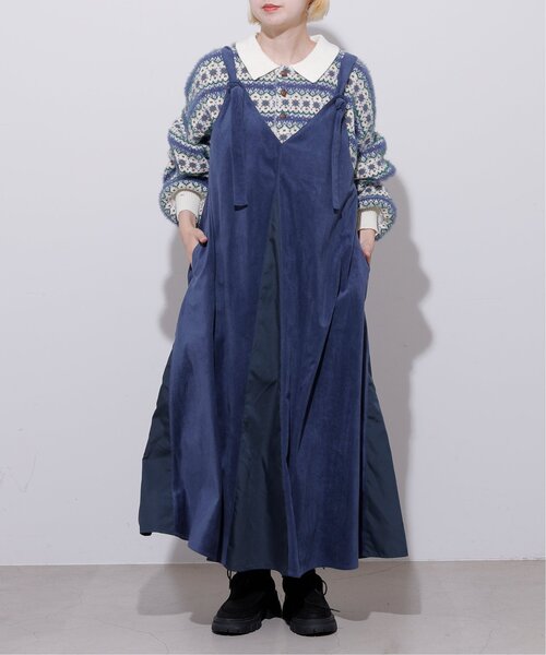 DOUBLE NAME（ダブルネーム）の「ベロア異素材2WAYキャミワンピース（ワンピース・レディース・オレンジ/ネイビー/グレイッシュベージュ・FREE）」の4枚目の写真