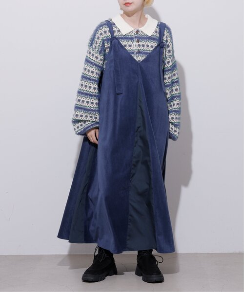 DOUBLE NAME（ダブルネーム）の「ベロア異素材2WAYキャミワンピース（ワンピース・レディース・オレンジ/ネイビー/グレイッシュベージュ・FREE）」の6枚目の写真