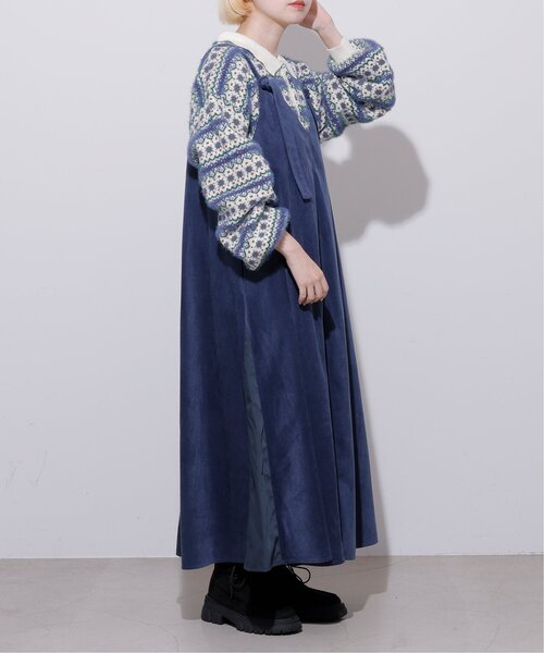 DOUBLE NAME（ダブルネーム）の「ベロア異素材2WAYキャミワンピース（ワンピース・レディース・オレンジ/ネイビー/グレイッシュベージュ・FREE）」の7枚目の写真