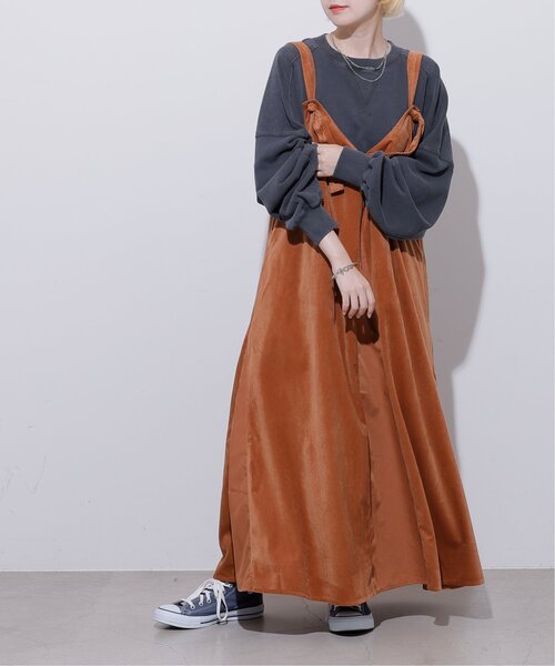 DOUBLE NAME（ダブルネーム）の「ベロア異素材2WAYキャミワンピース（ワンピース・レディース・オレンジ/ネイビー/グレイッシュベージュ・FREE）」の12枚目の写真