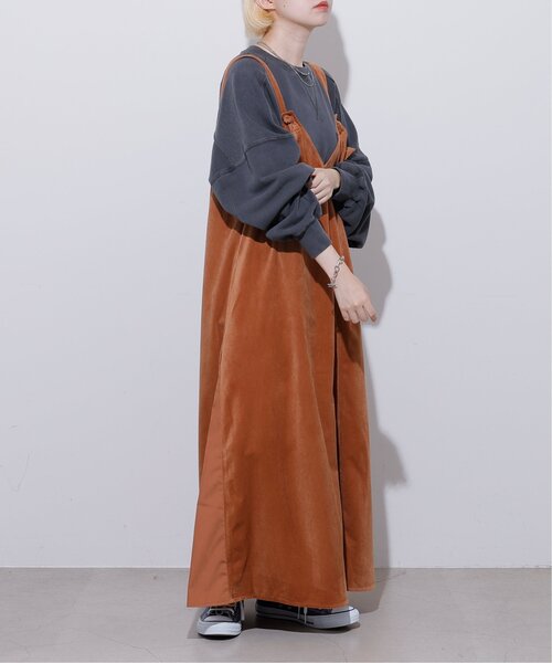 DOUBLE NAME（ダブルネーム）の「ベロア異素材2WAYキャミワンピース（ワンピース・レディース・オレンジ/ネイビー/グレイッシュベージュ・FREE）」の13枚目の写真