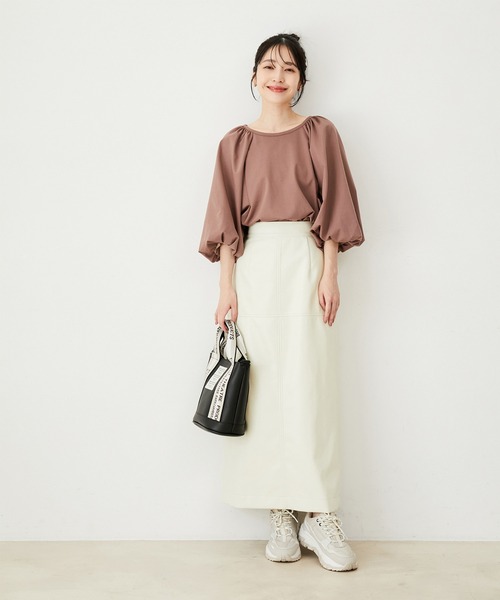 VIS(ビス)の「【洗える】ボリュームスリーブチュニックトップス(Tシャツ/カットソー・レディース・ブラウン系その他2/ベージュ系その他/ブラック・FREE)」の9枚目の写真