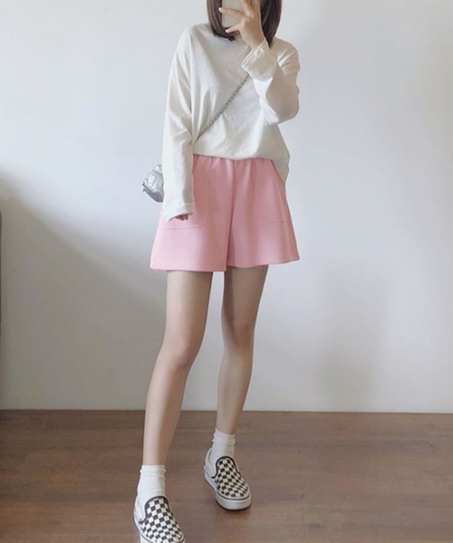 Grandeir(グランディール)の「ウエストゴムフレアショートパンツ(その他パンツ・レディース・ベージュ/ブラック/ブルー/ピンク・M)」の5枚目の写真