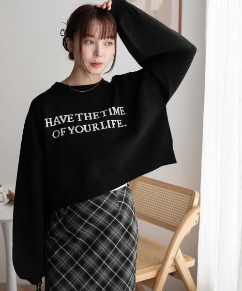 WEGO（ウィゴー）の「WEGO/ロゴジャガードショートニットプルオーバー（ニット/セーター・レディース・アイボリー/グリーン/ブラック・FREE）」の3枚目の写真