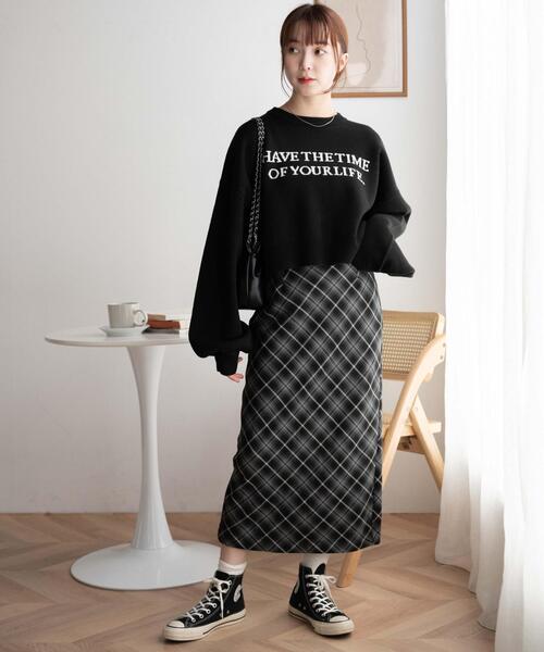 WEGO（ウィゴー）の「WEGO/ロゴジャガードショートニットプルオーバー（ニット/セーター・レディース・アイボリー/グリーン/ブラック・FREE）」の5枚目の写真