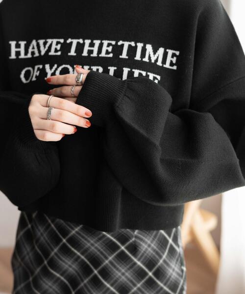 WEGO（ウィゴー）の「WEGO/ロゴジャガードショートニットプルオーバー（ニット/セーター・レディース・アイボリー/グリーン/ブラック・FREE）」の8枚目の写真