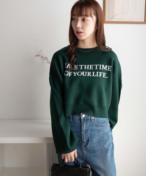 WEGO（ウィゴー）の「WEGO/ロゴジャガードショートニットプルオーバー（ニット/セーター・レディース・アイボリー/グリーン/ブラック・FREE）」の17枚目の写真