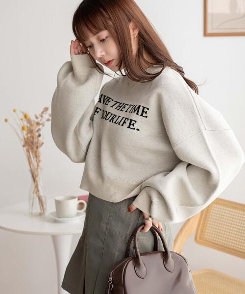 WEGO（ウィゴー）の「WEGO/ロゴジャガードショートニットプルオーバー（ニット/セーター・レディース・アイボリー/グリーン/ブラック・FREE）」の11枚目の写真