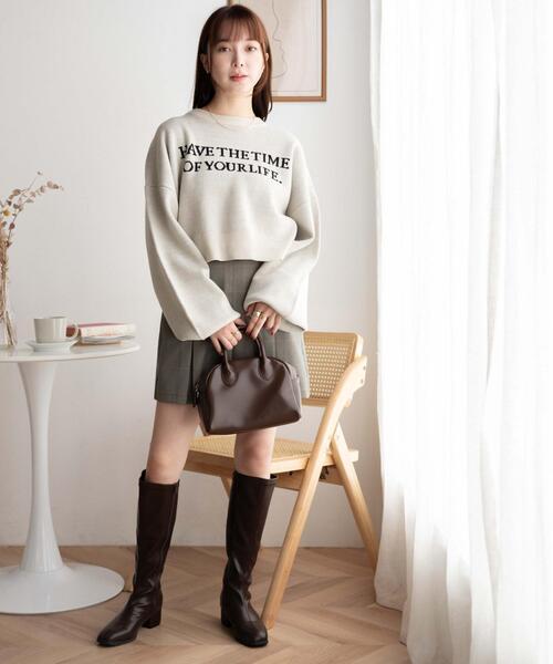 WEGO（ウィゴー）の「WEGO/ロゴジャガードショートニットプルオーバー（ニット/セーター・レディース・アイボリー/グリーン/ブラック・FREE）」の12枚目の写真