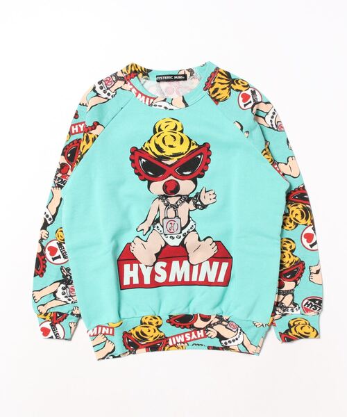 HYSTERIC MINI（ヒステリックミニ）の「HystericMini MINI DOLL総柄 ラグラントレーナー（スウェット・キッズ・ホワイト系その他/ブラック系その他/グリーン系その他・120/105/110）」の3枚目の写真